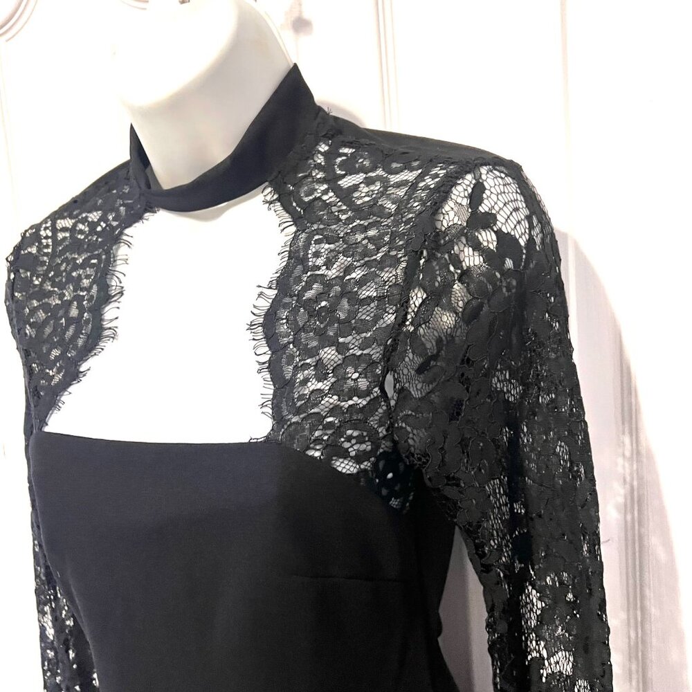 SHEIN Women's X Small Black Stretch Long Lacy Sleeves Mini Dress-Zip Up Back - Picture 6 of 15